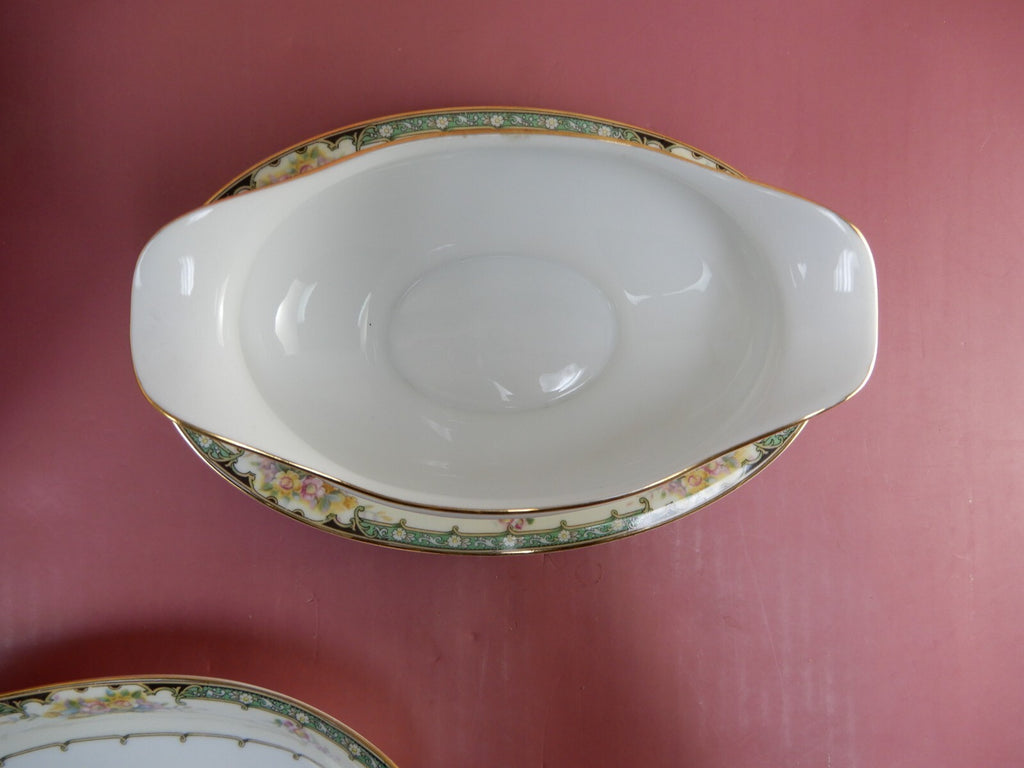 Vintage Noritake "Estelle" Japan Gravy Boat, Oval Serving Bowl and Relish Dish