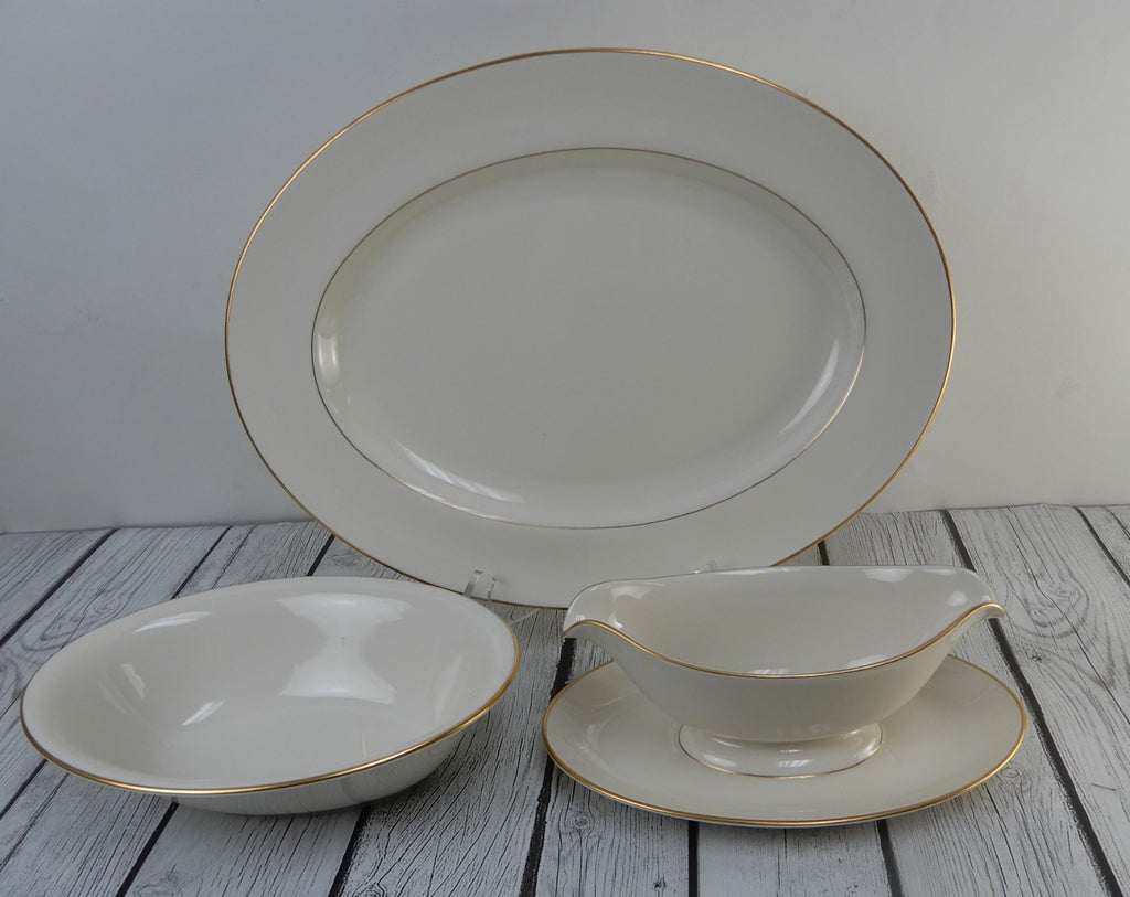 Vintage Pickard Gold Horizon~Set Of Platter,Oval Bowl,Gravy Boat  Made in U.S.A.