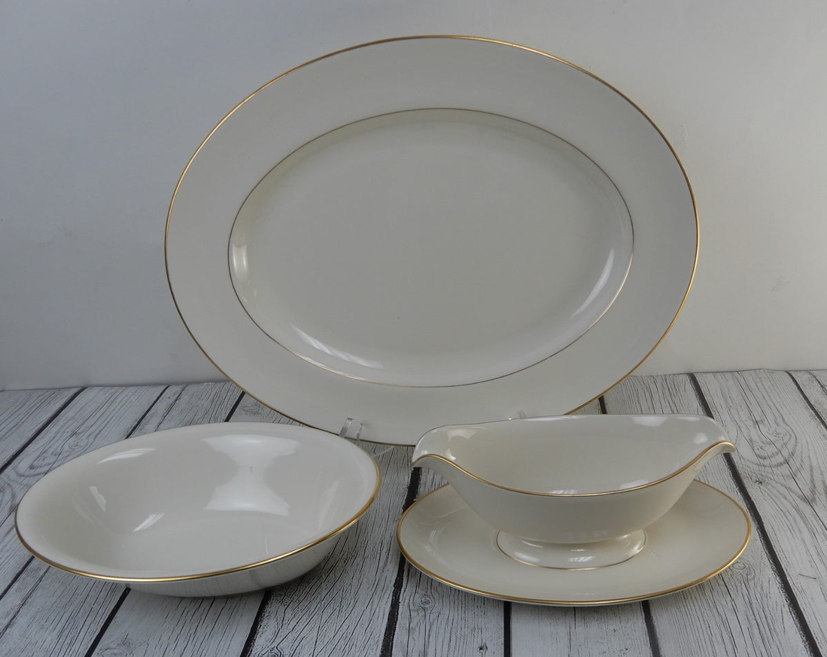 Vintage Pickard Gold Horizon~Set Of Platter,Oval Bowl,Gravy Boat  Made in U.S.A.