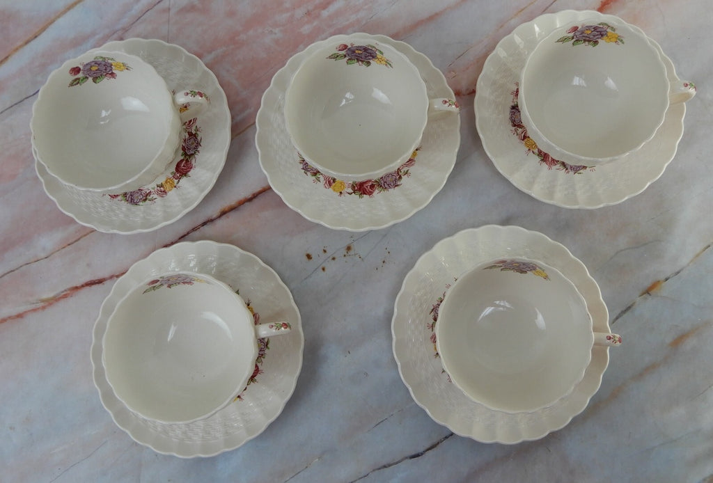Vintage Copeland Spode "Rose Briar" Set of 5 Cup and Saucers Made In England