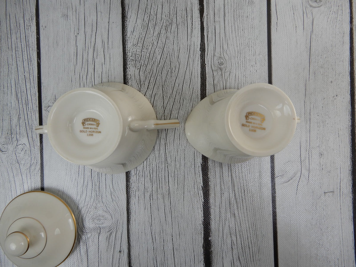 Vintage Pickard Gold Horizon~ Round Bowl, Creamer and Sugar Bowl Made in U.S.A.
