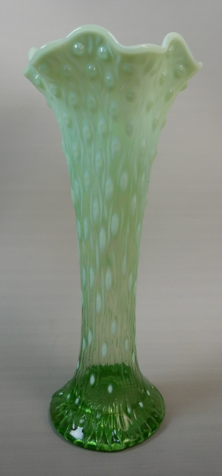 Antique Beautiful Northwood Swung Opalescent Green Glass Tree Trunk 11" Vase