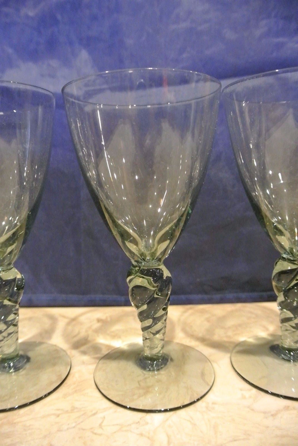 Set of 6 Smoky Blue Wine Glasses with twisted stem