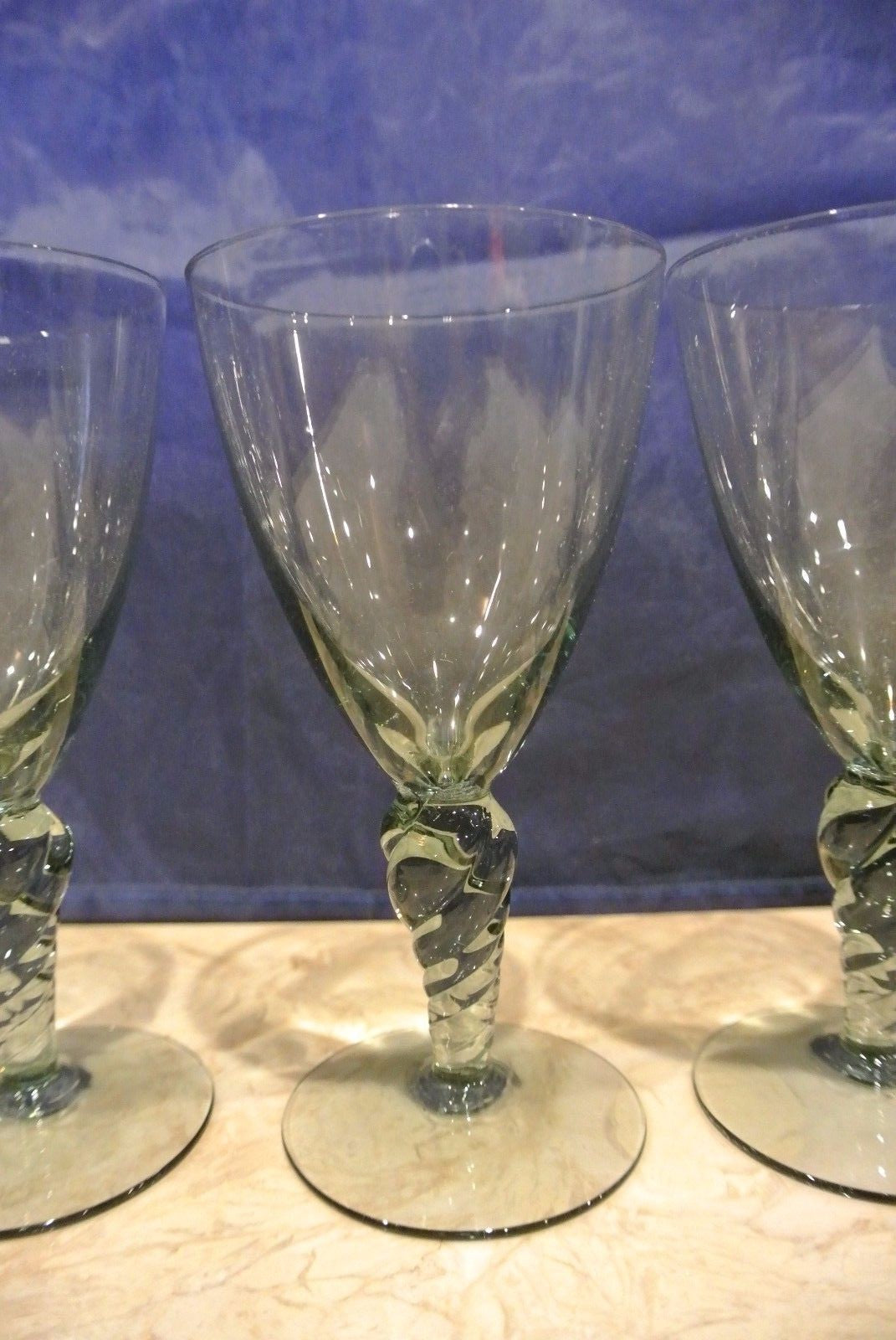 Set of 6 Smoky Blue Wine Glasses with twisted stem