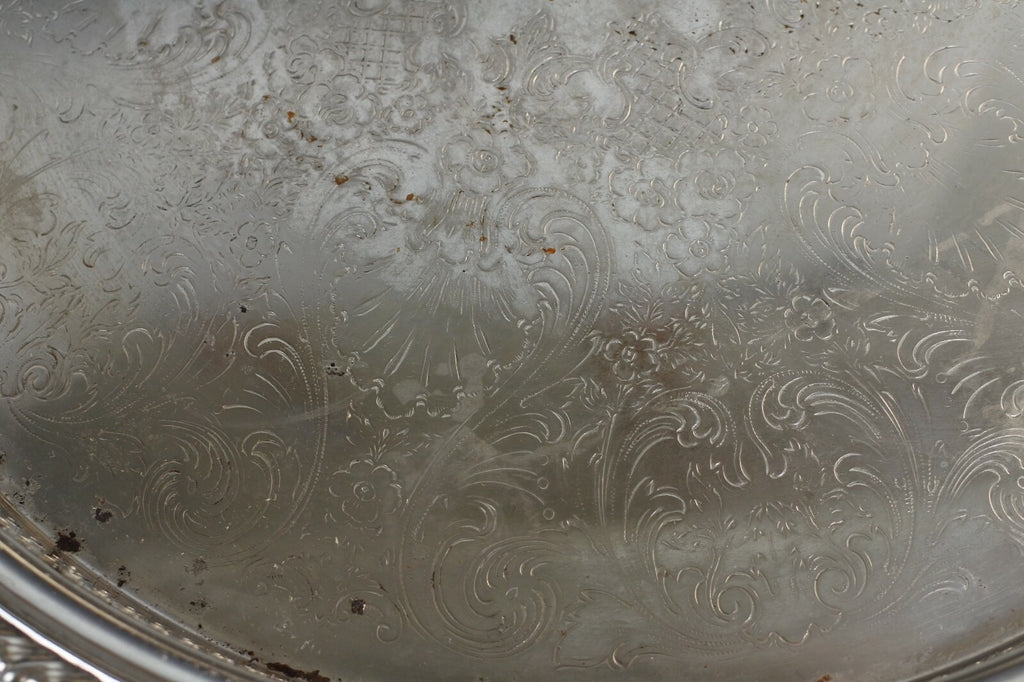 WM Rogers Antique Silverplate Large Etched Serving Tray Drink Tray
