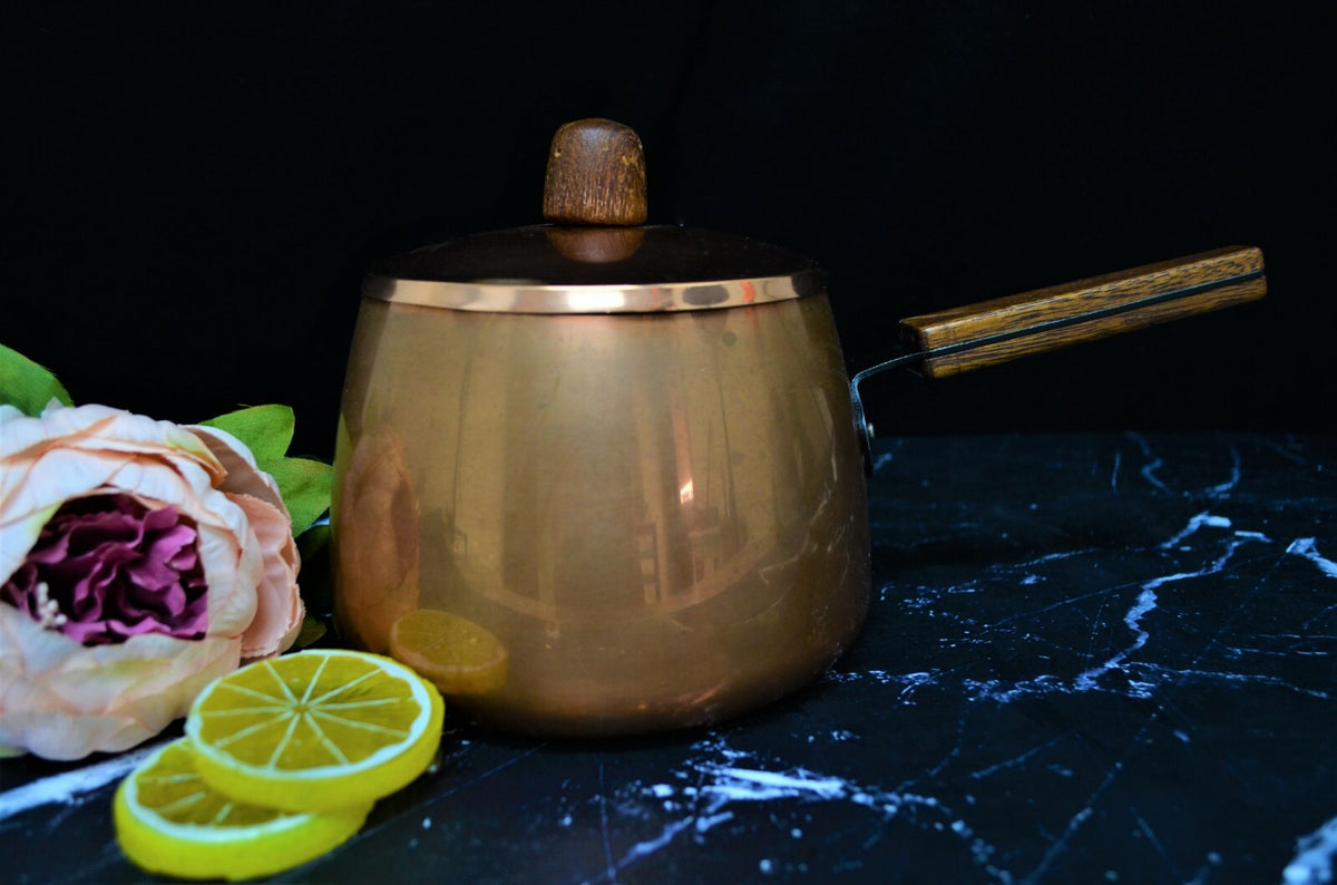 Vintage Brown Copper Fondue Pot, Farmhouse Kitchen Décor - Sigg Switzerland