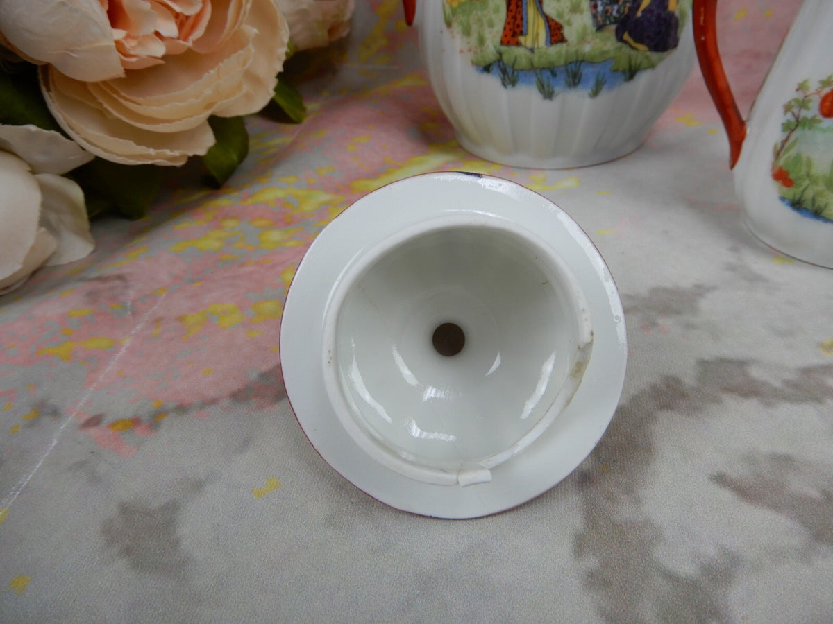 Vintage Children's Pot,Sugar Bowl,Creamer,5 Cups and Saucers w/ Geishas Red Mark