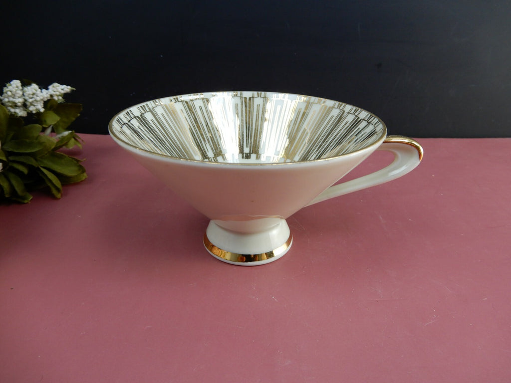 Vintage Beige Tea Set Cup Saucer Dessert Plate Rose Bottom Gold Accent