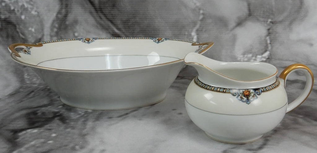 Vintage Morimura Japan Shirley Pattern Oval Bowl and Creamer