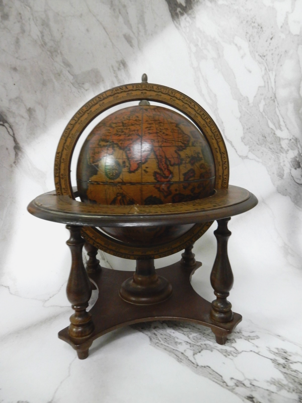 Vtge Italian Zodiac Celestial Globe Wood Stand Made in Italy Old World Decor 10"