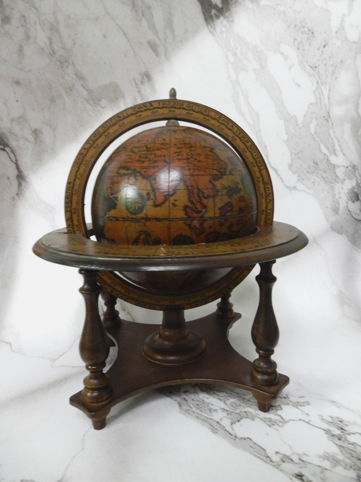 Vtge Italian Zodiac Celestial Globe Wood Stand Made in Italy Old World Decor 10"