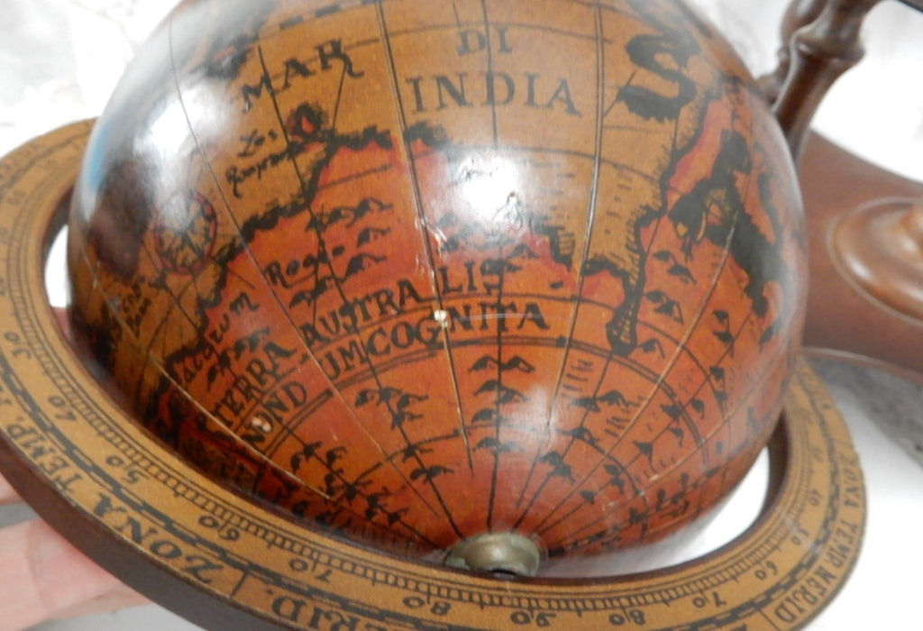 Vtge Italian Zodiac Celestial Globe Wood Stand Made in Italy Old World Decor 10"