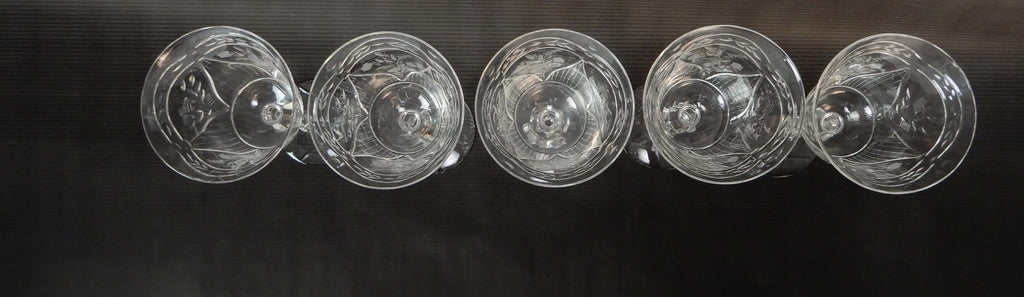 Set Of 5 Rock Sharpe Crystal 'LIDO' Water Goblet 9oz Water/Wine Glasses W/ CHIPS