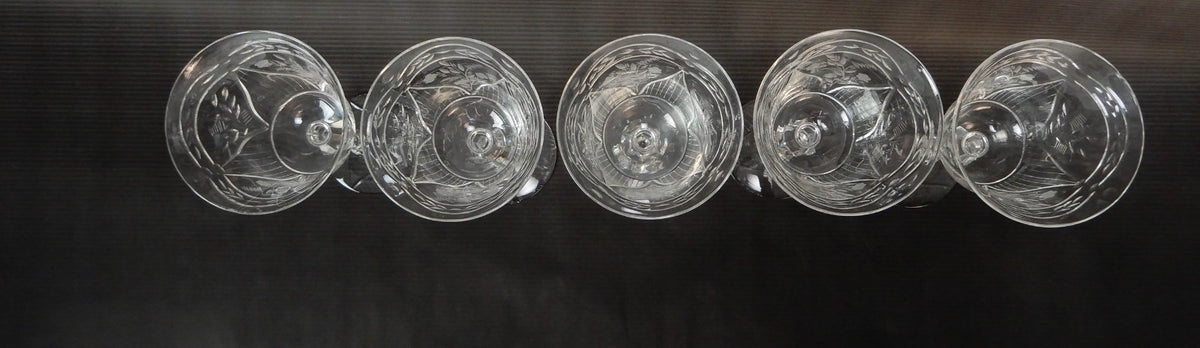 Set Of 5 Rock Sharpe Crystal 'LIDO' Water Goblet 9oz Water/Wine Glasses W/ CHIPS