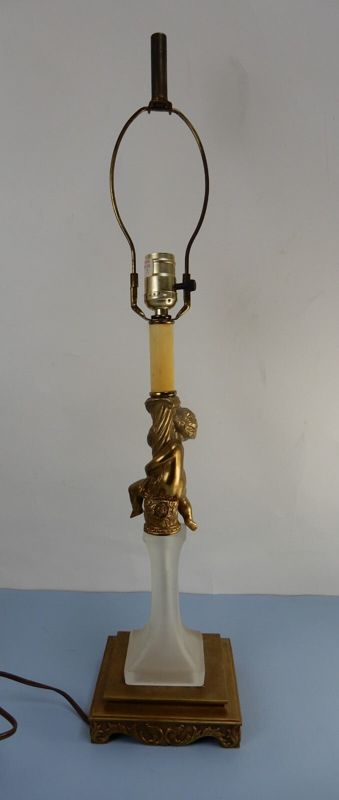 Vintage Tall Cherub Brass and Frosted Glass 3- Way Table Lamp