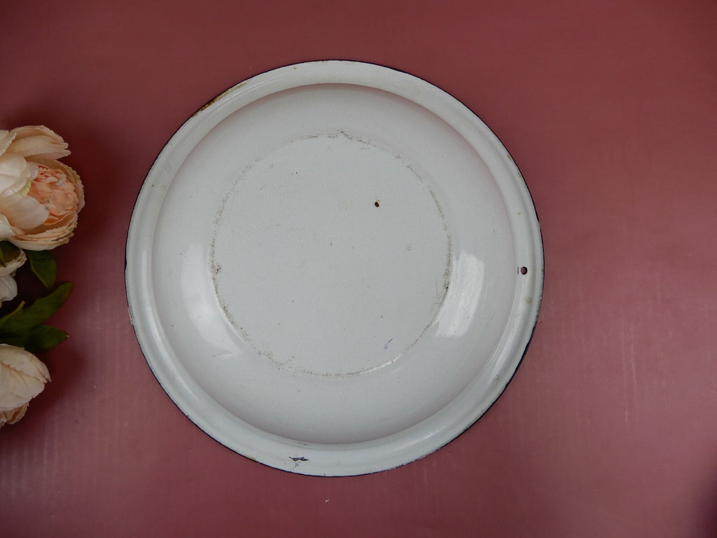 Enamelware Wash Basin Farmhouse Decor White with Black Rim and Hole for Hanging