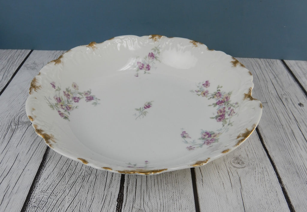 Antique  D & C Limoges France Serving Bowl Purple Scalloped Rim 10-1/4” D
