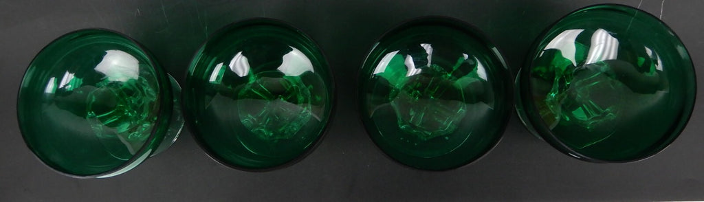 4 Hand Blown Forest Green with Clear Stemmed Sherbet 8 oz Glasses