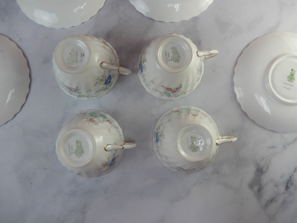 Vintage Royal Doulton Pastoral Pattern Set of Four Cups and Saucers