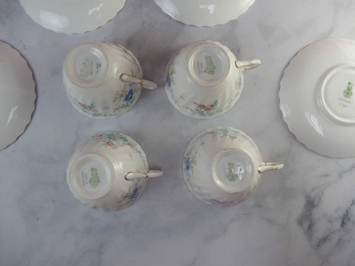 Vintage Royal Doulton Pastoral Pattern Set of Four Cups and Saucers