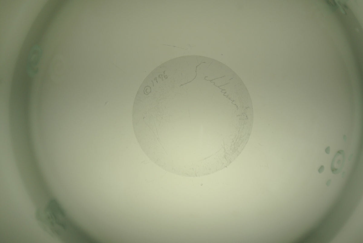 Vintage 1996-97 Clear Glass Vase Engraved with kokopellies and Signed