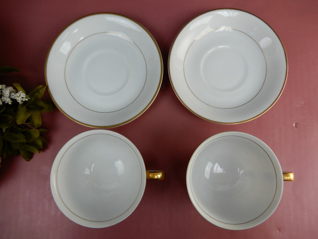 Set Of 4 Shofu China Footed Cup And Saucer W/ Gold Trim