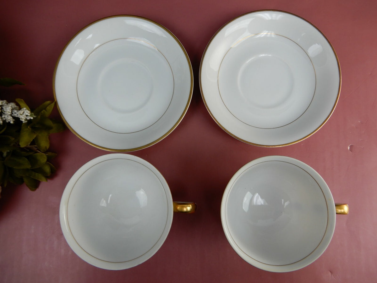 Set Of 4 Shofu China Footed Cup And Saucer W/ Gold Trim