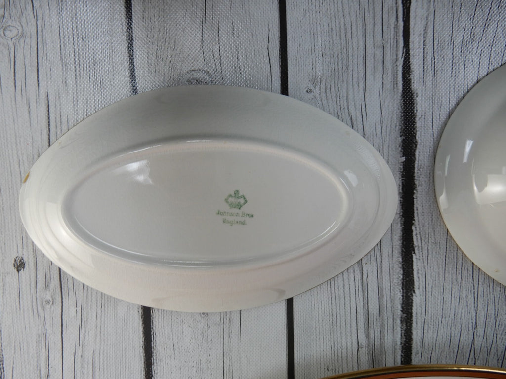 Johnson Brothers England White Gold and Black Rims Platter,Bowl,Dish
