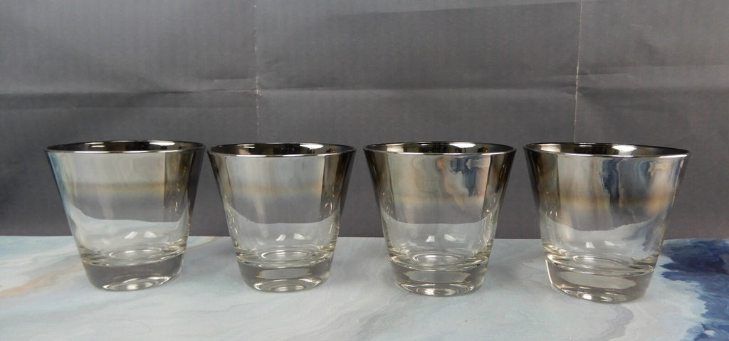 Set of 4 Vitreon Queens Lusterware Silver Fade Silver Ombre Rock Glasses