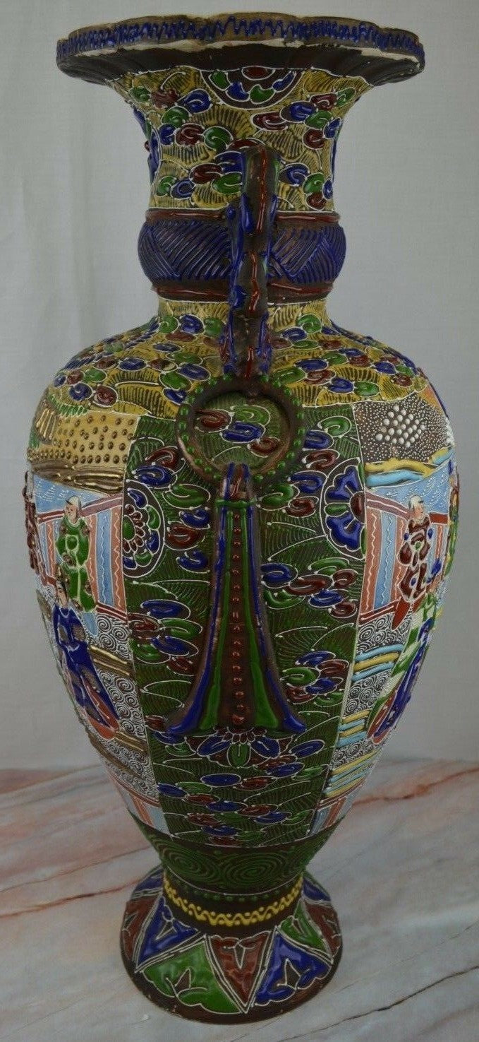 Antique c. Meiji Japanese Moriage Satsuma Detail Handpainted Vase,25" Tall~ B