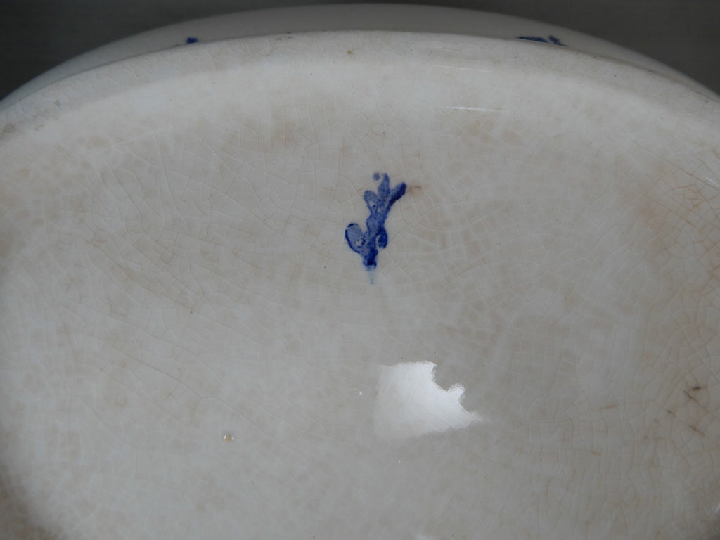Antique GEFLE Porcelain Soup Tureen, Blue Rose Motif, Swedish Transferware