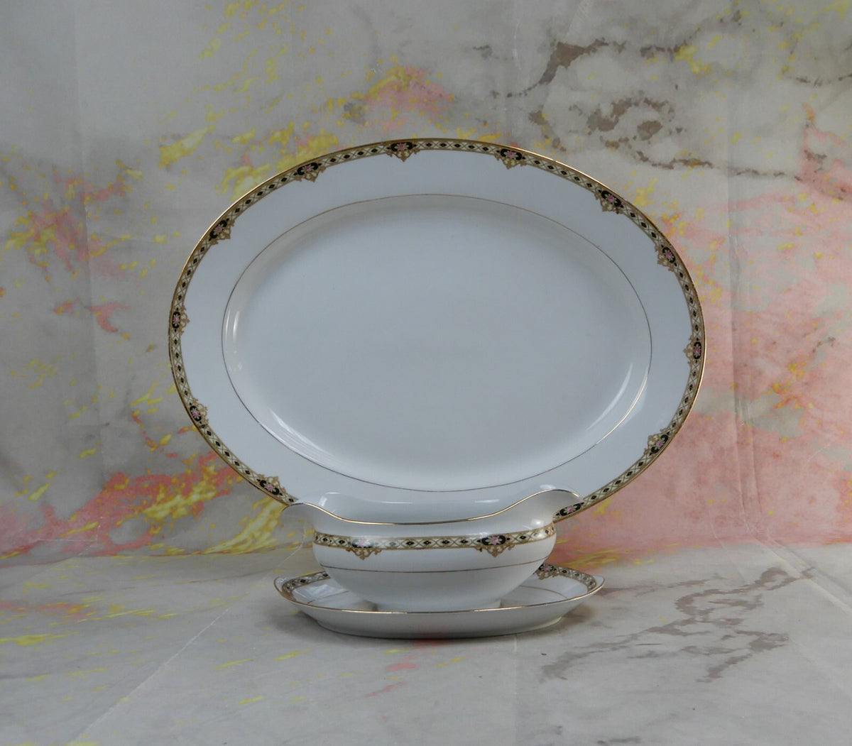 Set of Two Vintage Noritake Morimura "THE CEYLON"  16" Platter and Gravy Boat