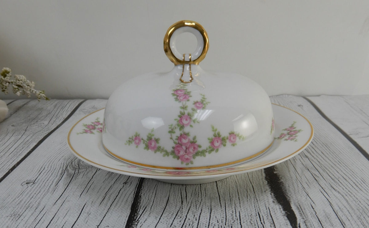 Vintage Heinrich H&Co Bavaria "Rosalinda" Round Covered Butter Dish