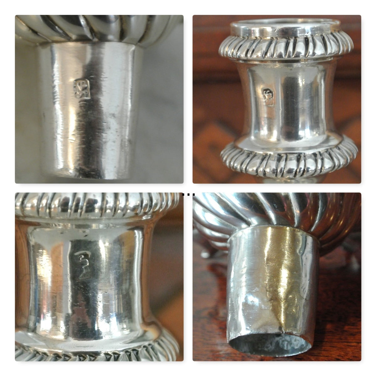 Antique Pair of George III Ebenezer Coker Silver Candlesticks - London 1760's