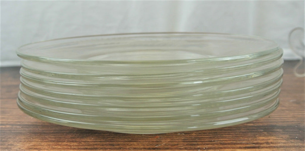 7 Clear 8" Dining Room Set Glass Plates Set With Leaf Pattern Etched