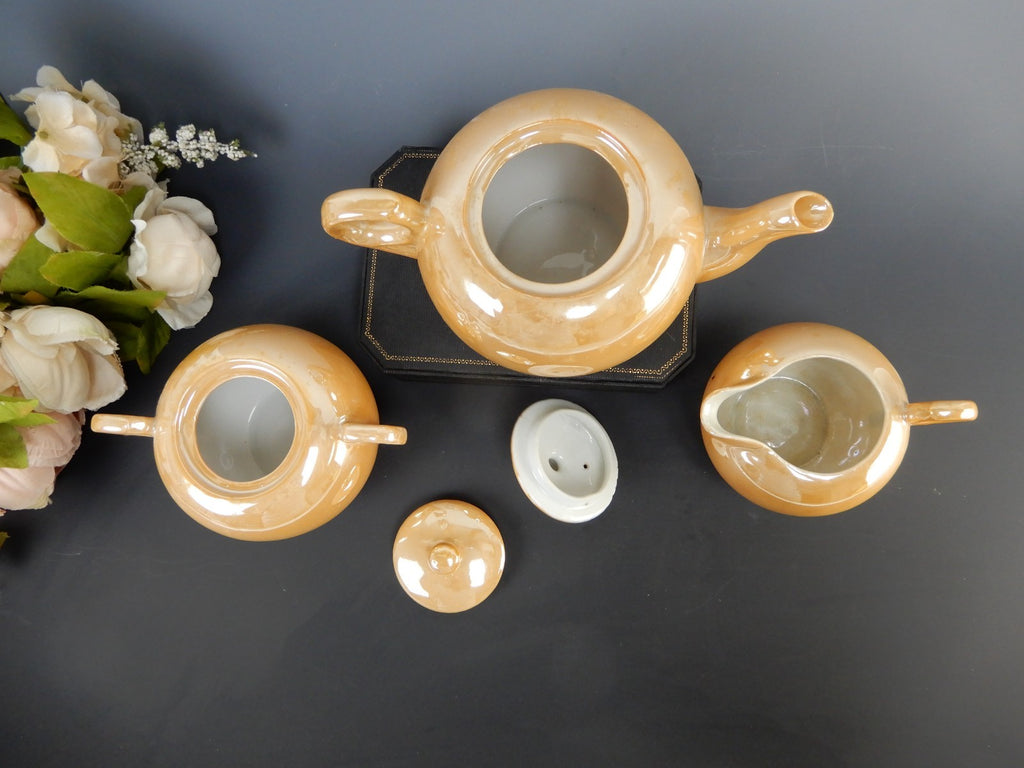 Vintage Japanese Vintage TT Takito Lusterware Tea Pot,Sugar and Creamer