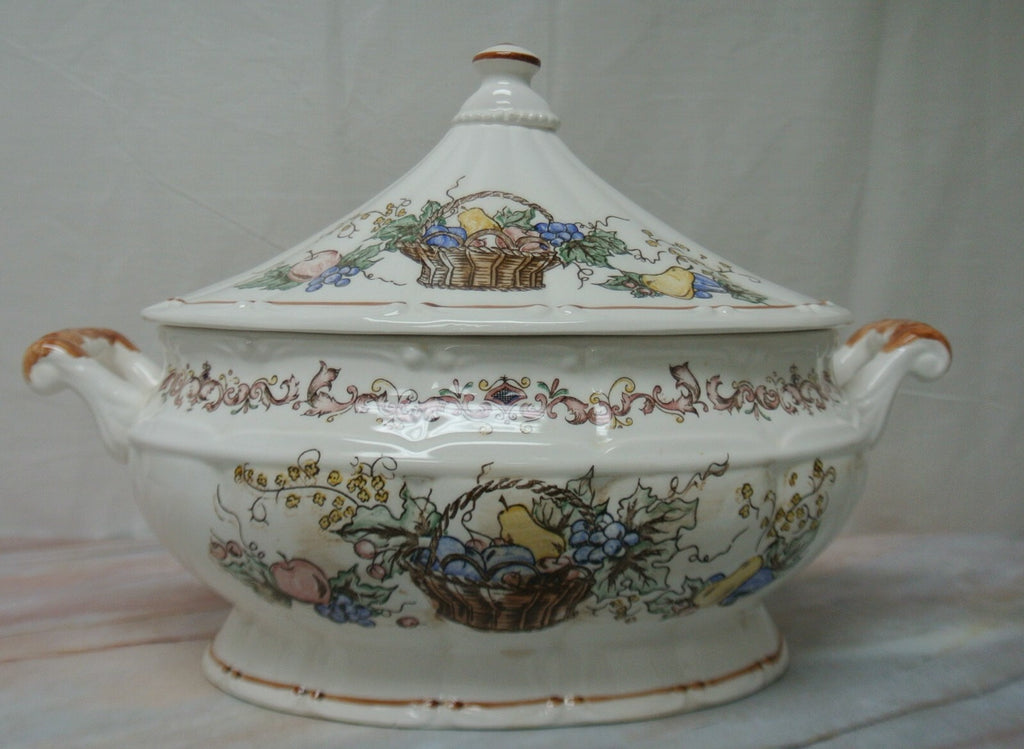 Vintage Soup tureen Harvest Fruit Basket Ceramic Japan No Ladle