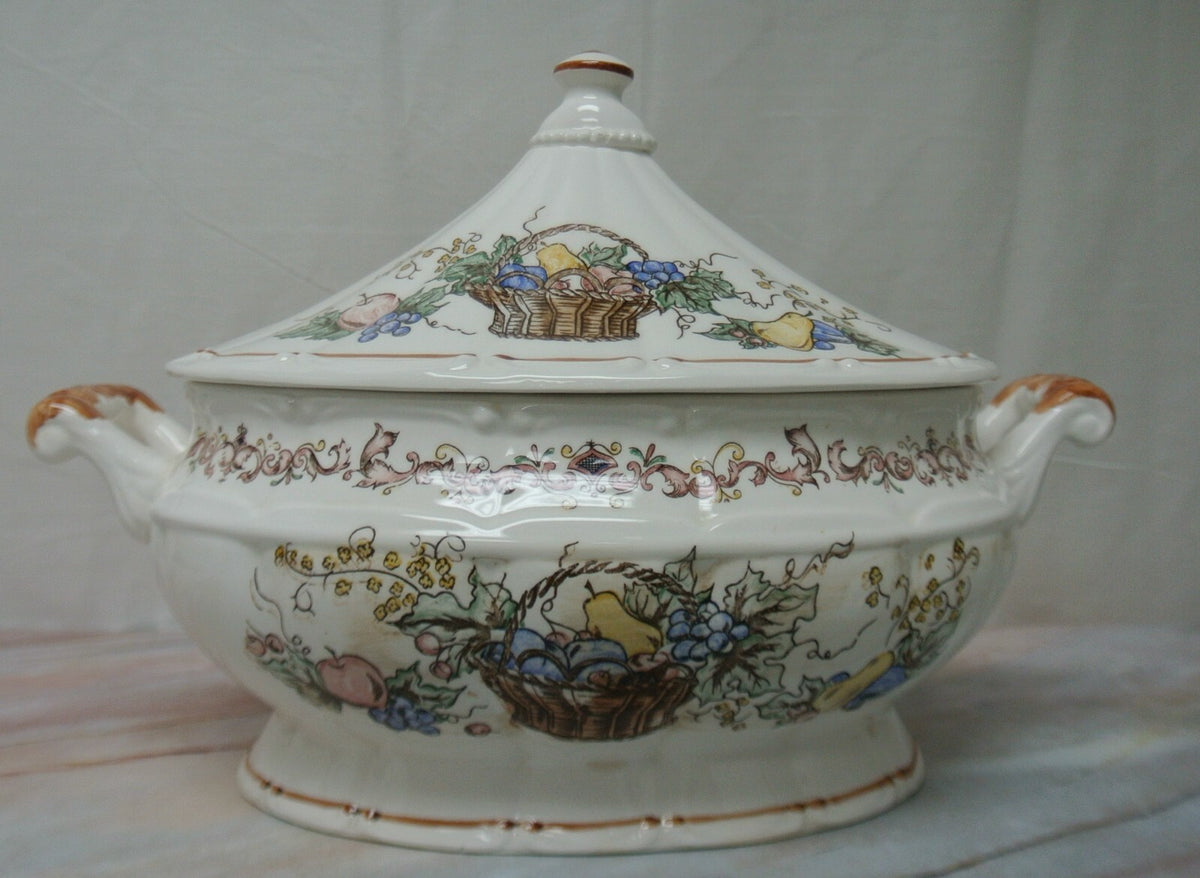 Vintage Soup tureen Harvest Fruit Basket Ceramic Japan No Ladle