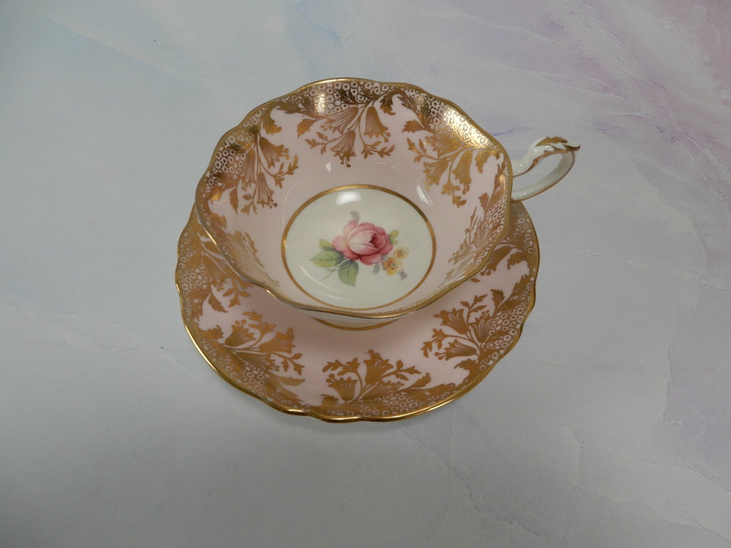 Paragon “ HM The Queen & HM Queen Mary” Light Pink Gold Filigre Cup And Saucer