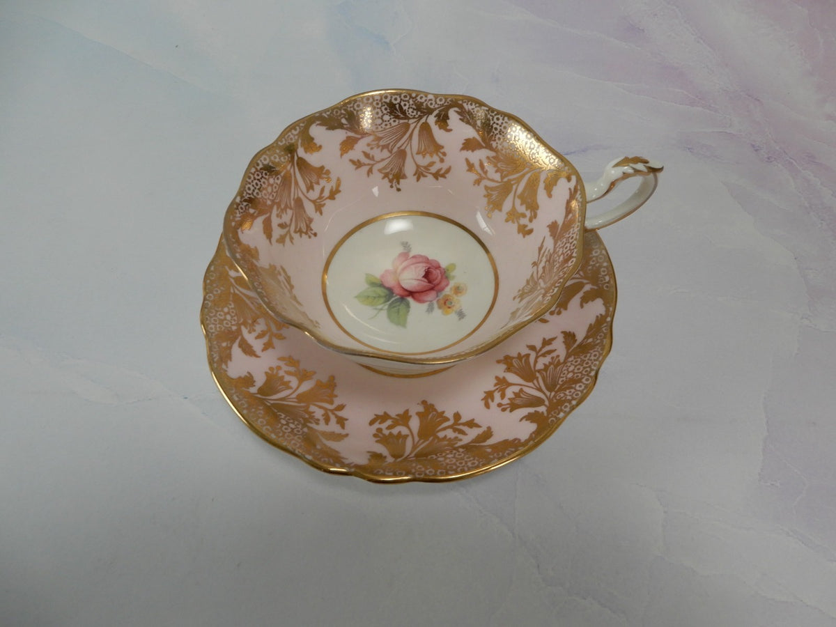Paragon “ HM The Queen & HM Queen Mary” Light Pink Gold Filigre Cup And Saucer