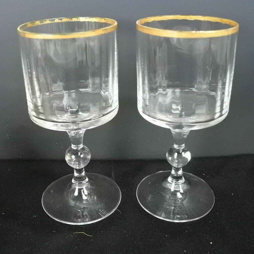 Lot Of 7 Vintage Ribbed Gold Rimmed Drinking Glasses Glasses Marked AC