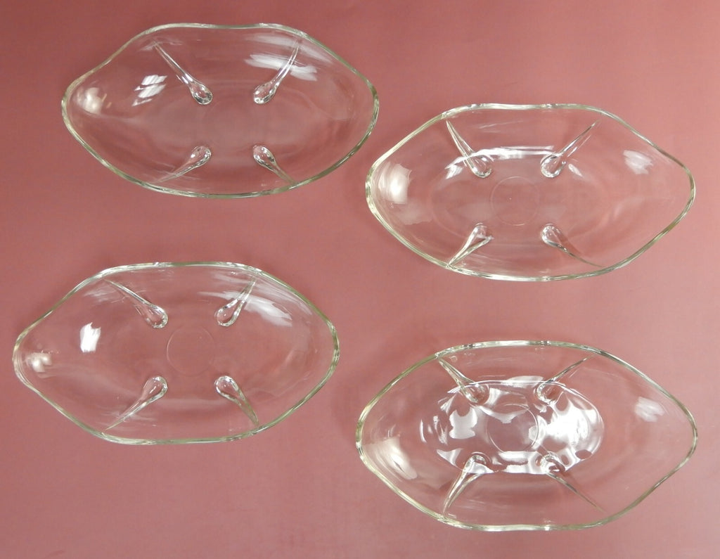 Set of 4 Vintage Scalloped clear Glass Relish Footed/ Banana Split Dishes