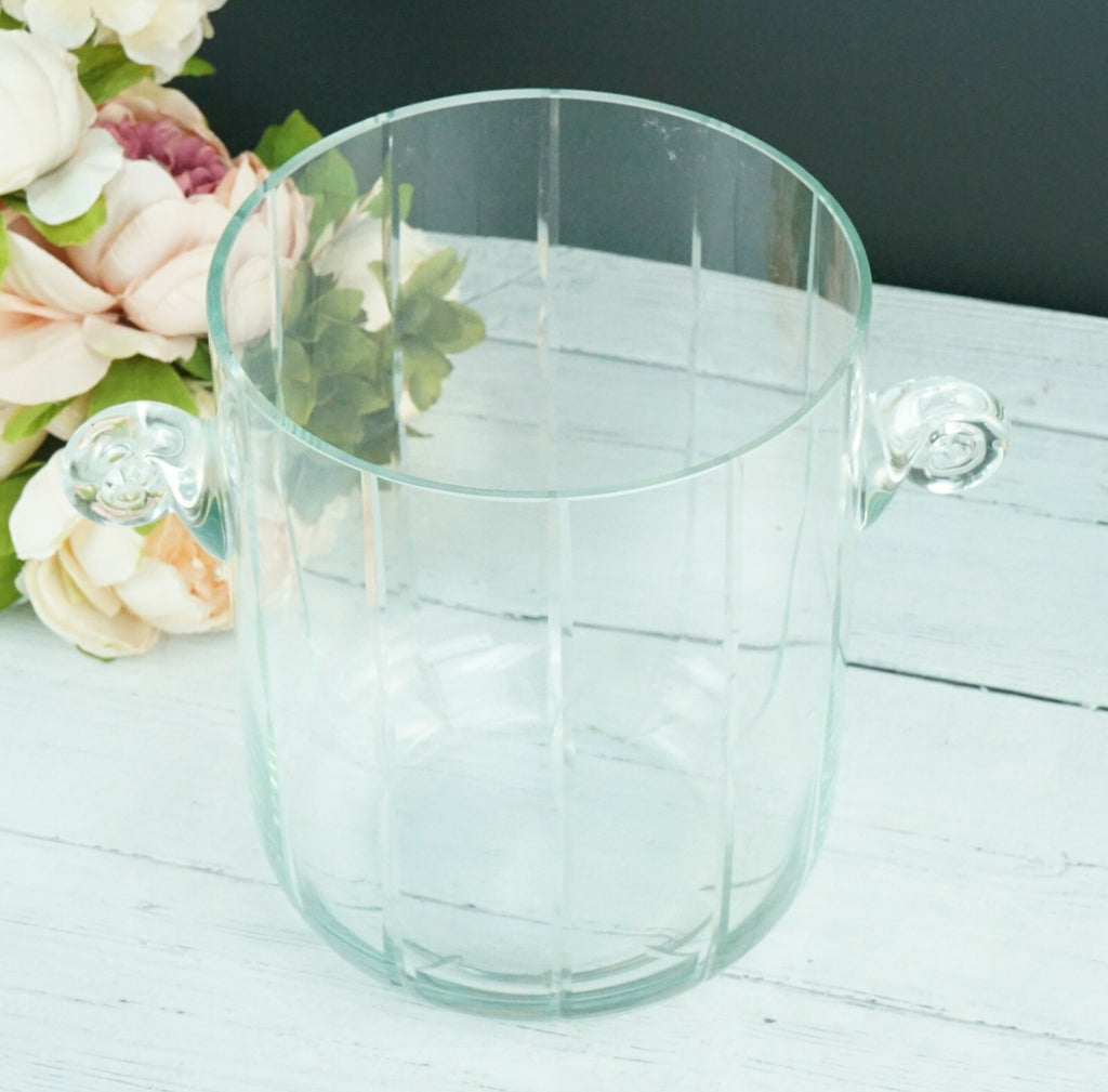 Vintage Ice Bucket Clear Cut Glass Handled Home Decor Serving Glass