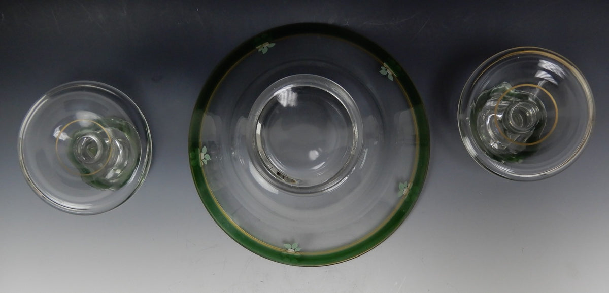 Indiana Glass Co Enamel Hand Painted Vegetable Serving Bowl w/ Candle Holders
