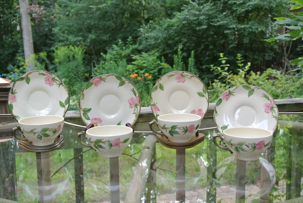 Vintage Franciscan Dessert Rose 4 cups 4 saucers With "TV Stamp " A2