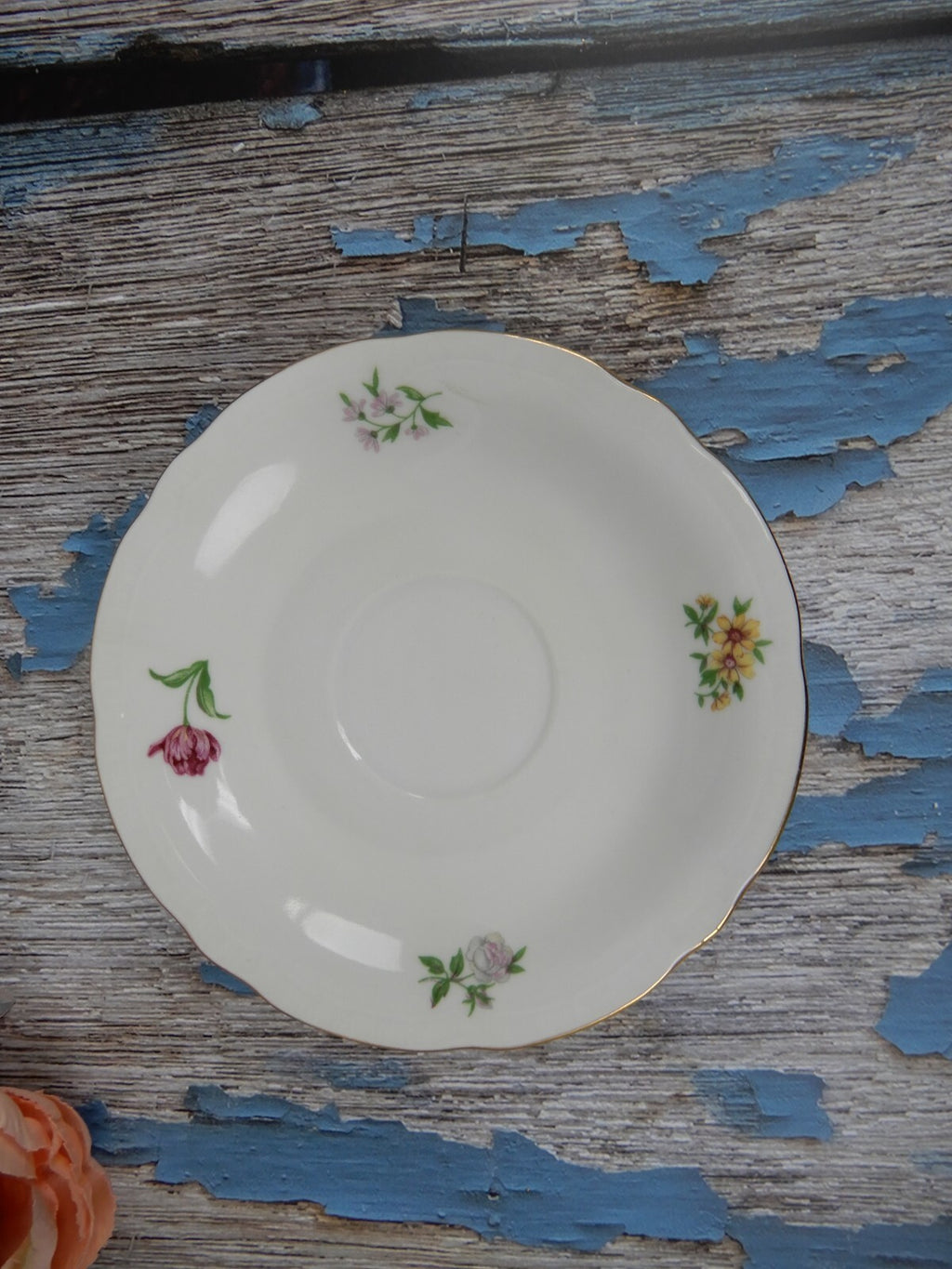 Vintage " Bouquet" Europa Fine Porcelain Trio Made In Czechoslovakia