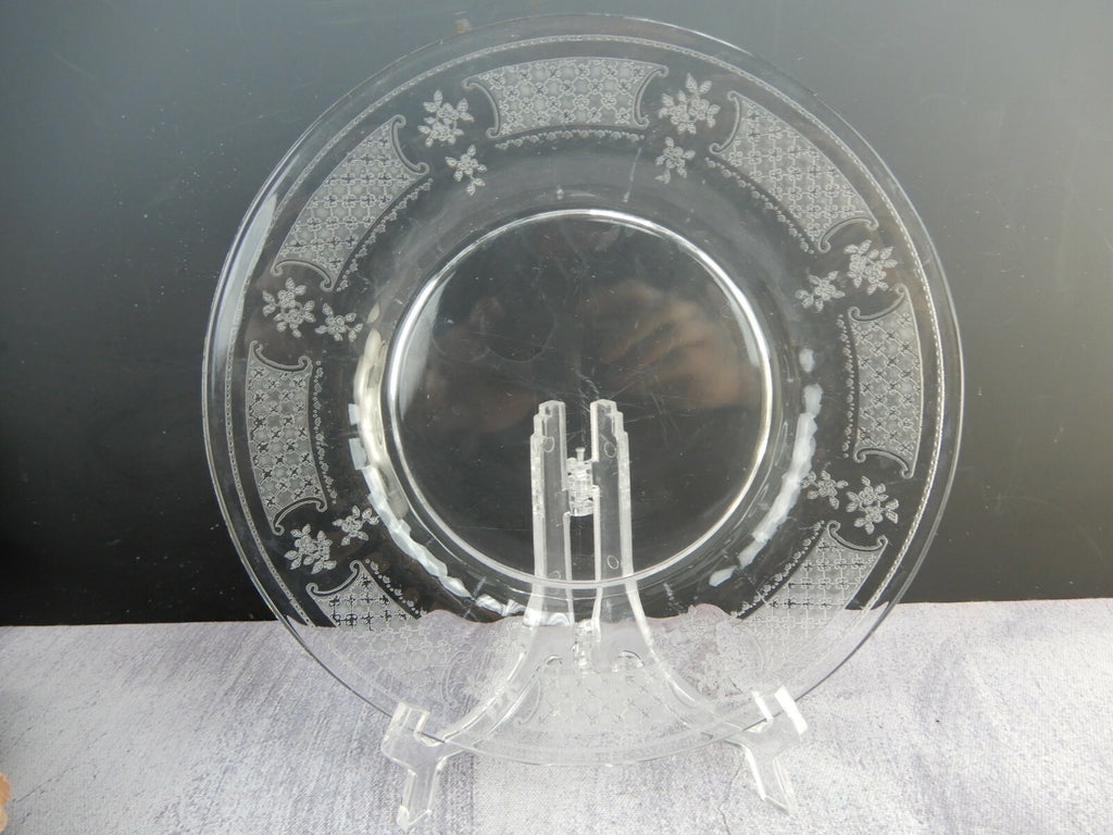 Vintage Clear Glass Floral Themed Luncheon Plates Set Of Six