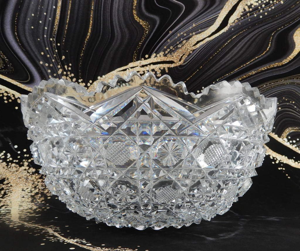 Antique The Harvard Pattern ABP Heavy Crystal Cut Glass 8" Bowl