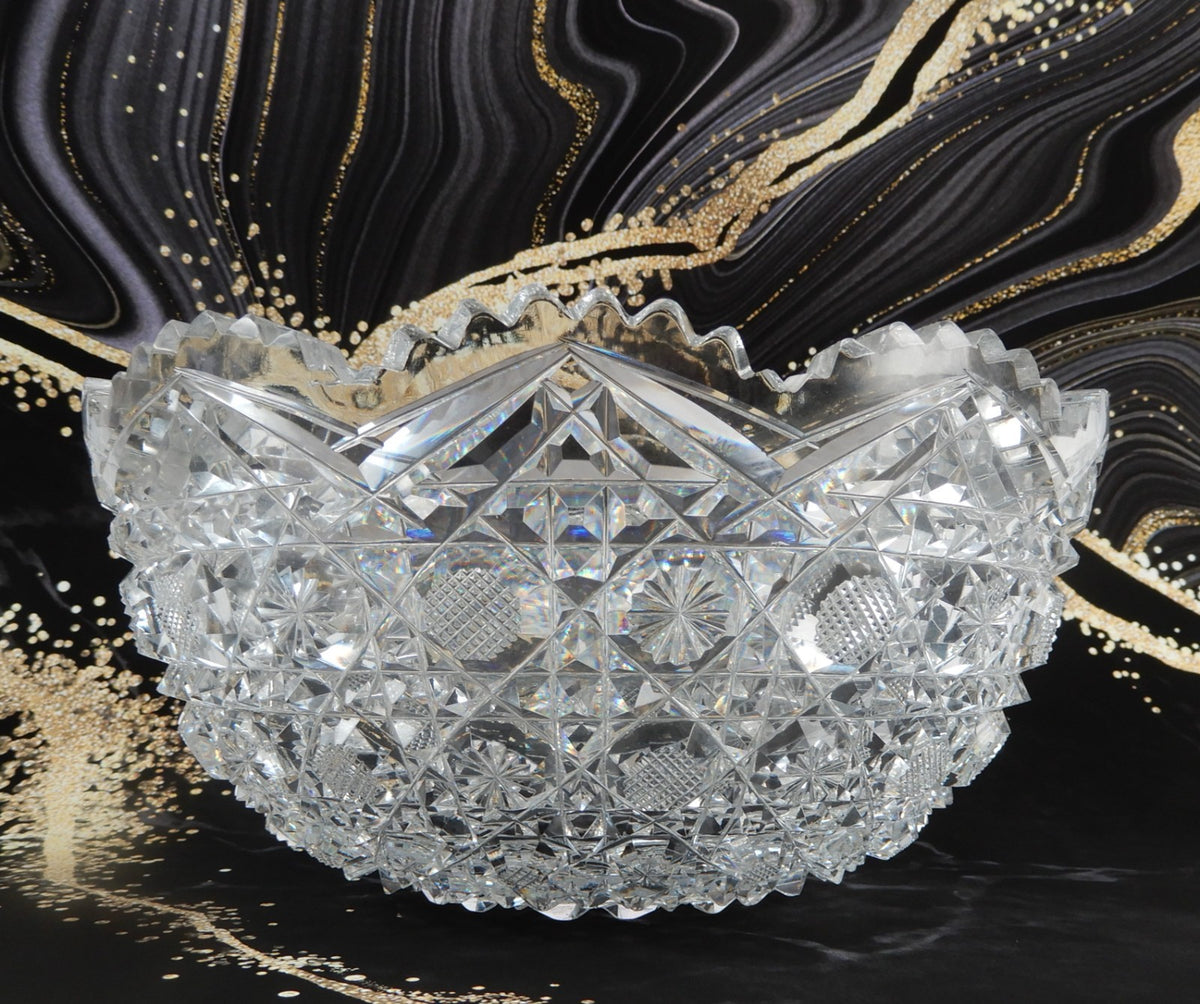 Antique The Harvard Pattern ABP Heavy Crystal Cut Glass 8" Bowl