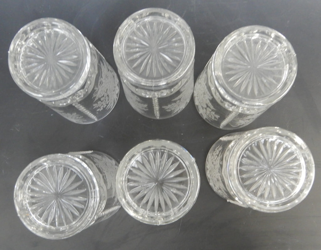 Set of 6 Vintage 8oz Acid Etch Clear Glass Hobnail Beverage Tumblers
